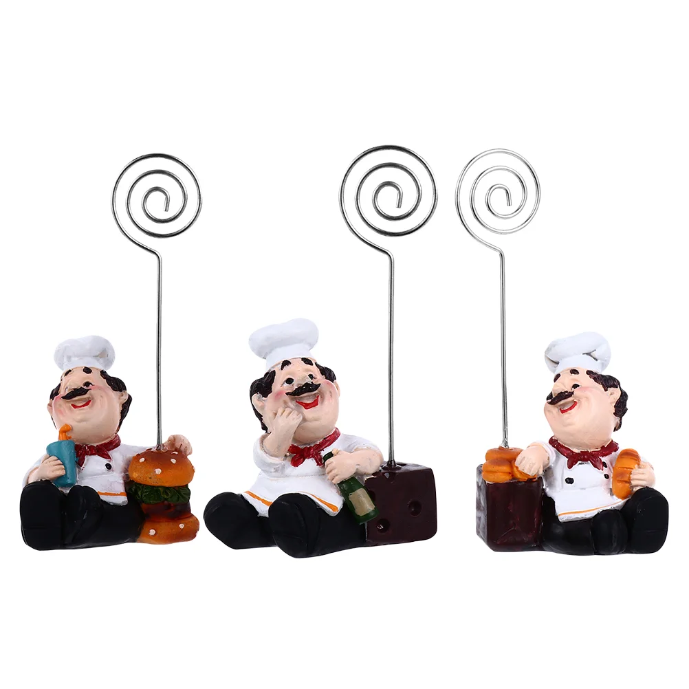 

3pcs Delicate Memo Holders Photo Cartoon Chef Designed Message Note Holders