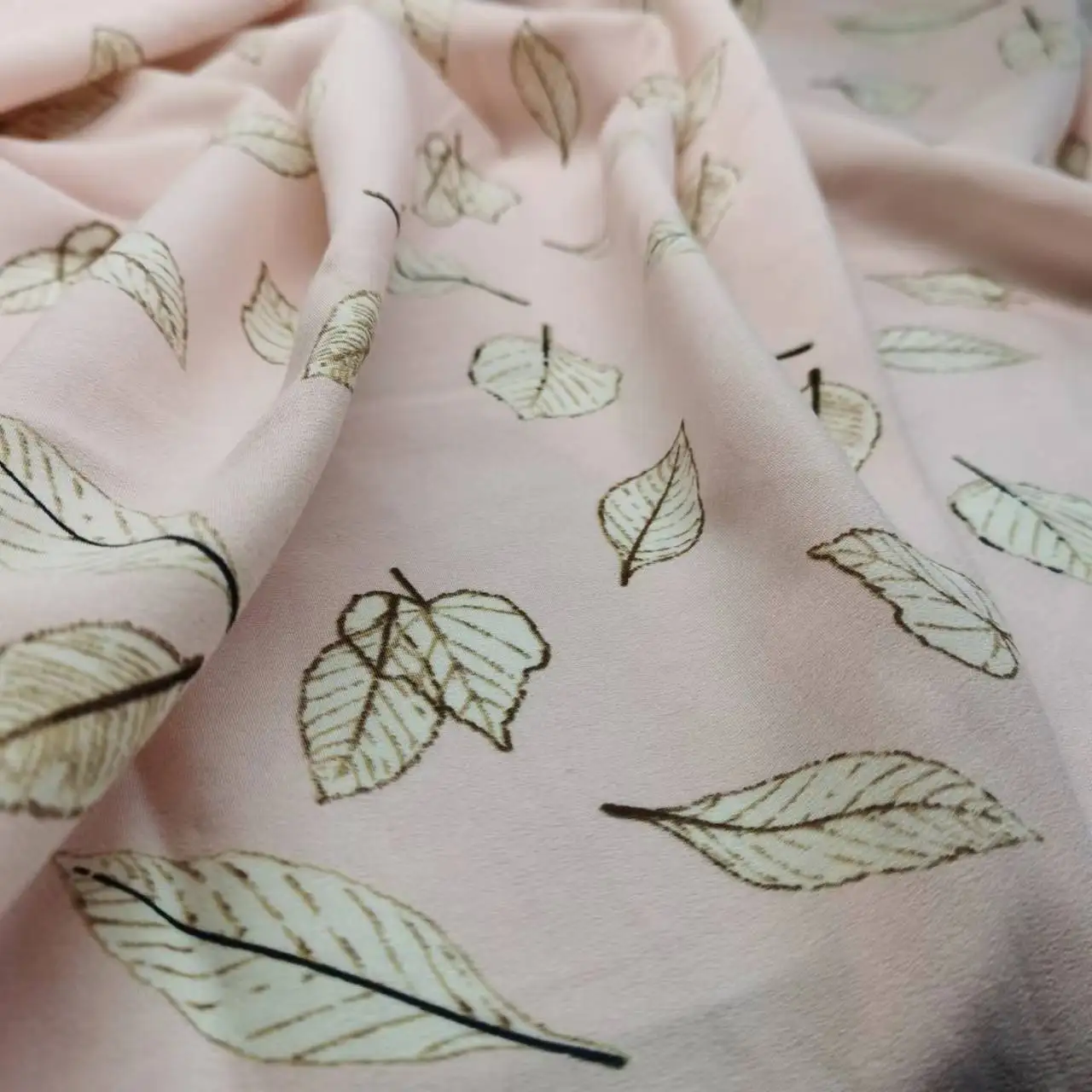 

Elegant Soft Leaves Printing Impervious Chiffon Fabric For Silk Scarves Women Sheer Dress Skirt Mesh Veil