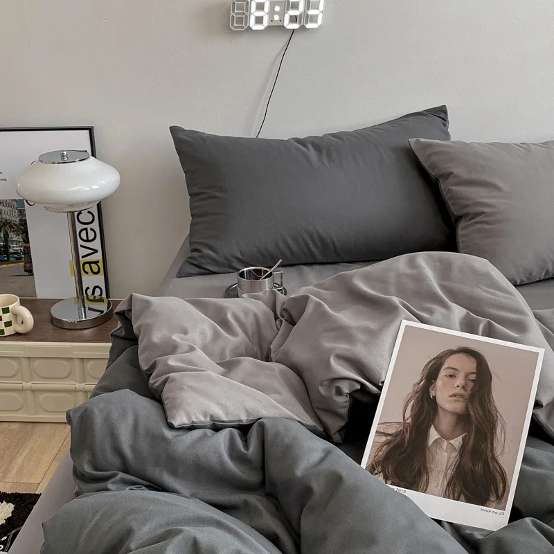 

Beddings Sets Washed Cotton Bed Four-piece Set Solid Color Double Fight Bed Sheet Quilt Cover Student Dormitory 4-piece Set