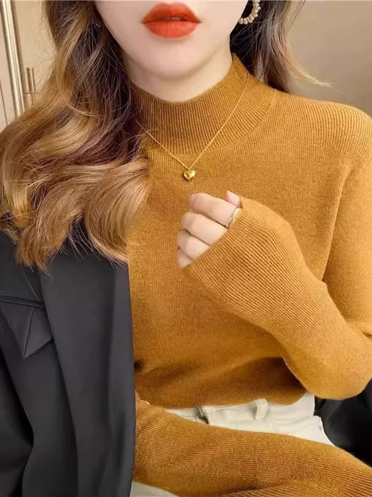 Корейская серия свитер со средним воротником на флисовой подкладке теплый