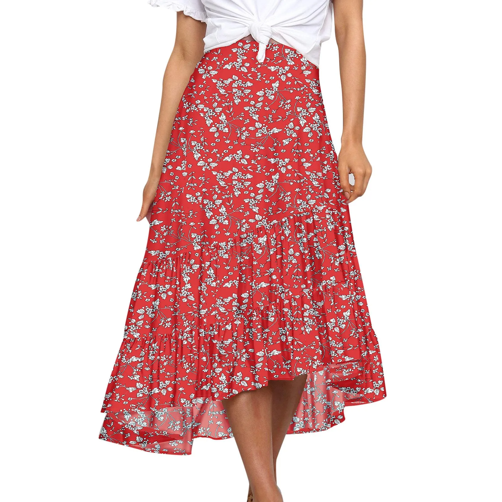 

Tennis Skirt for Women Flower Print Waist Print Casual Ruffle Skirt Fashion Women Tennis Skirt for Women Red Skirt for Girls