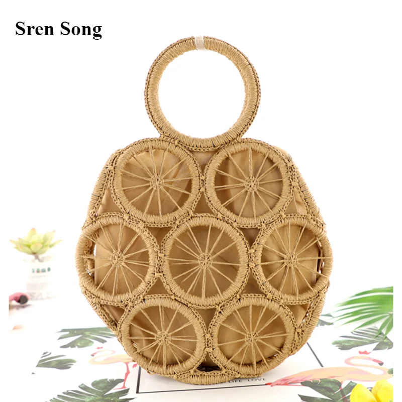 

Fashion Handbags For Women 2021 New Circle Hollow Paper Rope Woven Bags Portable Straw Woven Bag Beach Bags Leisure Female Bags
