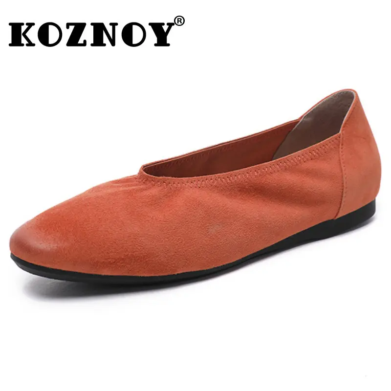 

Koznoy 2cm Sheepskin Kid Suede Leather Comfy Summer Women Flats Loafer Moccassins Manual Suture Shallow Designer Ballet Shoes