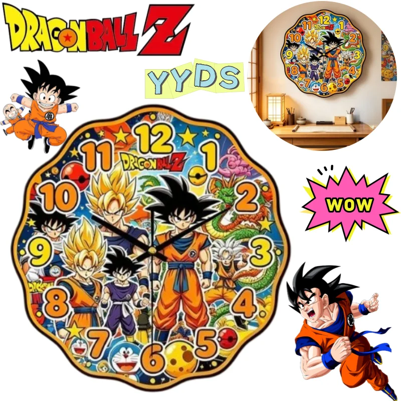 Фото Часы Dragon Ball Son Goku Kakarotte необычной формы, с ярким мультяшным принтом, для дома и спальни, бесшумные, кварцевые №1