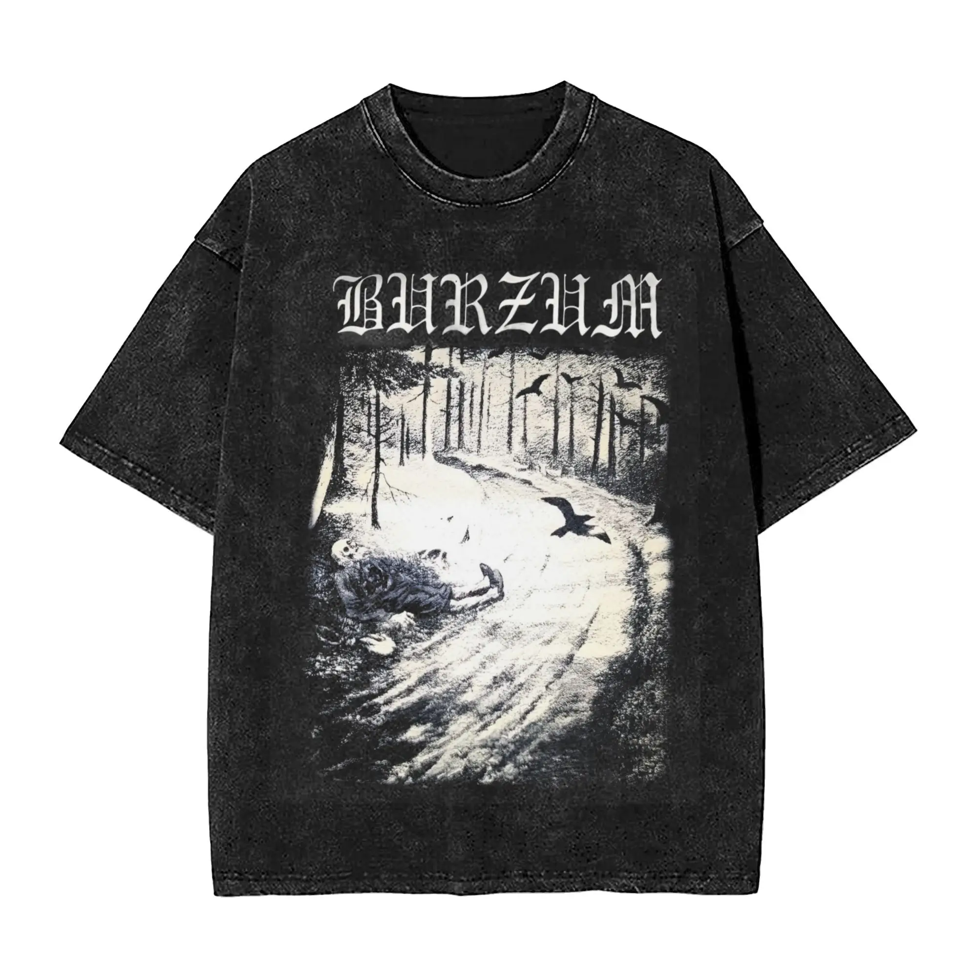 Burzum Band Rock Music Washed Футболка Уличная одежда Хип-хоп Винтажная футболка Черные
