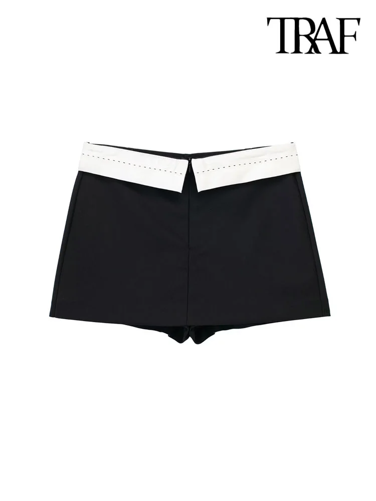 

TRAF Women Fashion With Contrast Seam Shorts Skirts Vintage High Waist Zipper Fly Female Skort Mujer