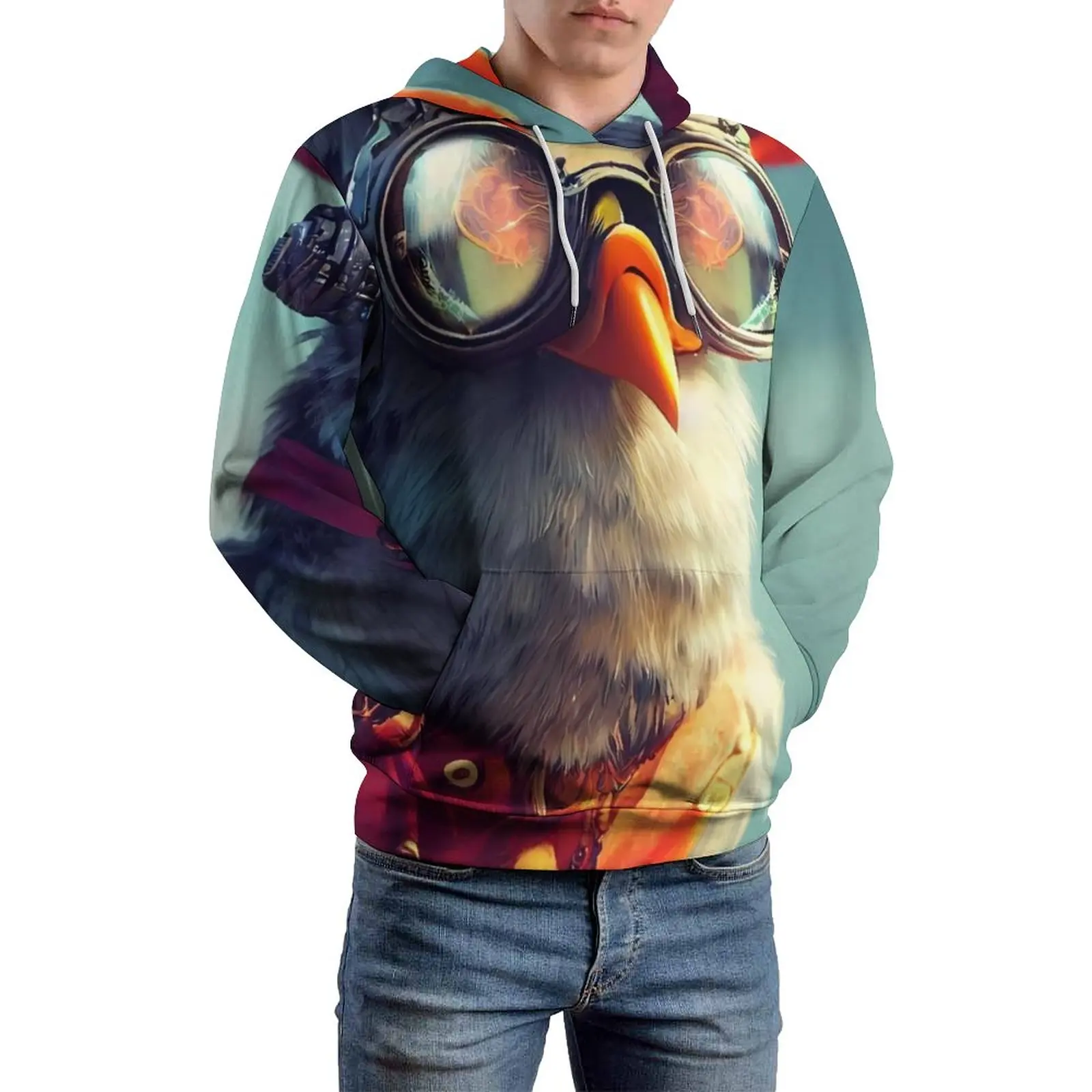 

Толстовка мужская Свободная с длинным рукавом, свитшот с принтом пиратского петуха, уличный стиль, свитшот с забавным принтом, большие размеры