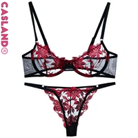 fashion transparent sexy bra and panty set embroidery flower push up wired brasieres para mujer ultra thin sutian feminino bras