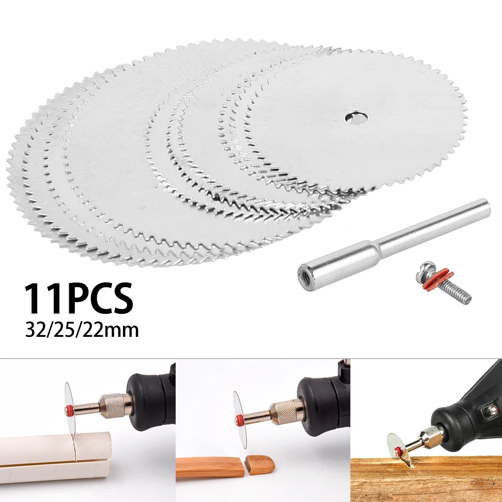 11Pcs Mini Circular Saw Blade 22/25/32mm Electric Grinding Cutting Disc Rotary Drilling Tool Accessories for Wood Plastic Metal