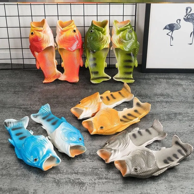 Summer Beach Slippers Funny Design Fish Slippers Man Footwear Family House Shoes Unisex Fish Slippers Large Size 32-47