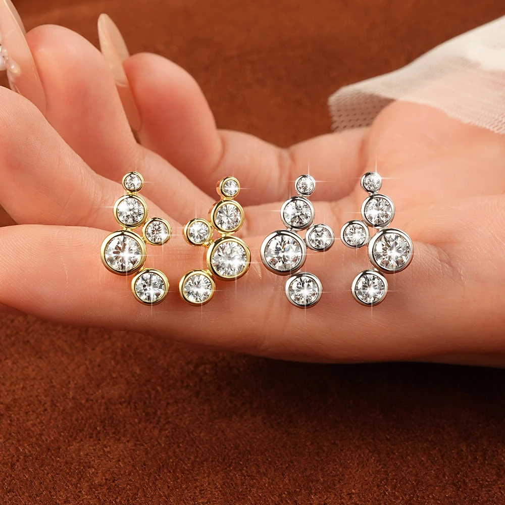 Фото Серьги-гвоздики Lnngy из золота 14K с 5 камнями в стиле «пузырьки», сертифицированные, с муассанитами 5 мм в оправе, элегантные ювелирные изделия, подарок №4