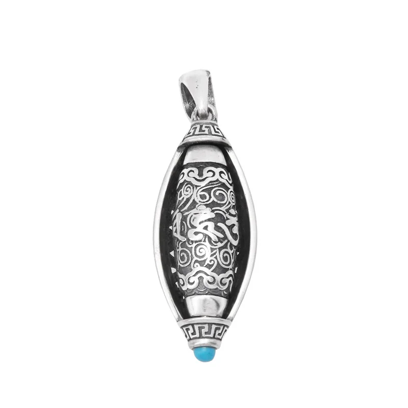 

S925 Sterling Silver Charm Pendants 2022 New Fashion Prayer Wheel Six Syllable Mantra Argentum Amulet Jewelry for Man Women