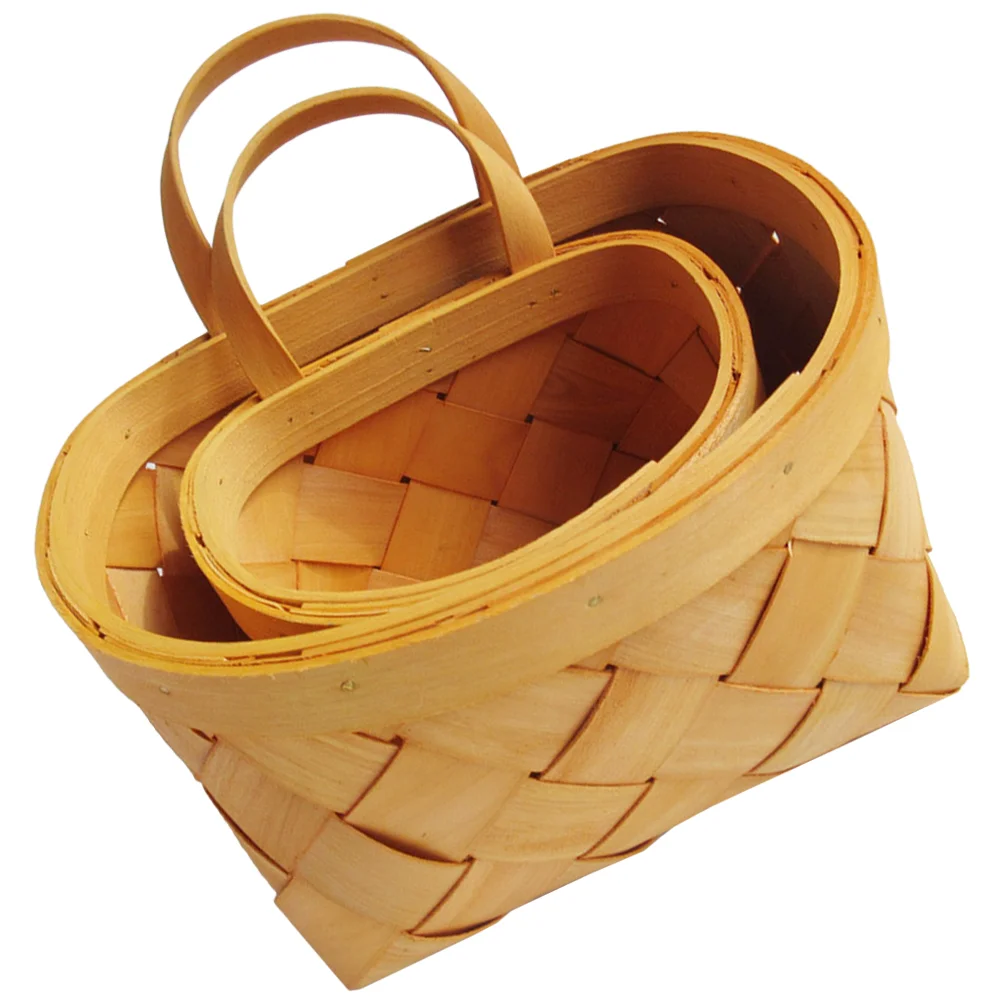 

Wooden Wall Hanging Basket Woven Sundries Baskets Storage Vegetable Fruit Small