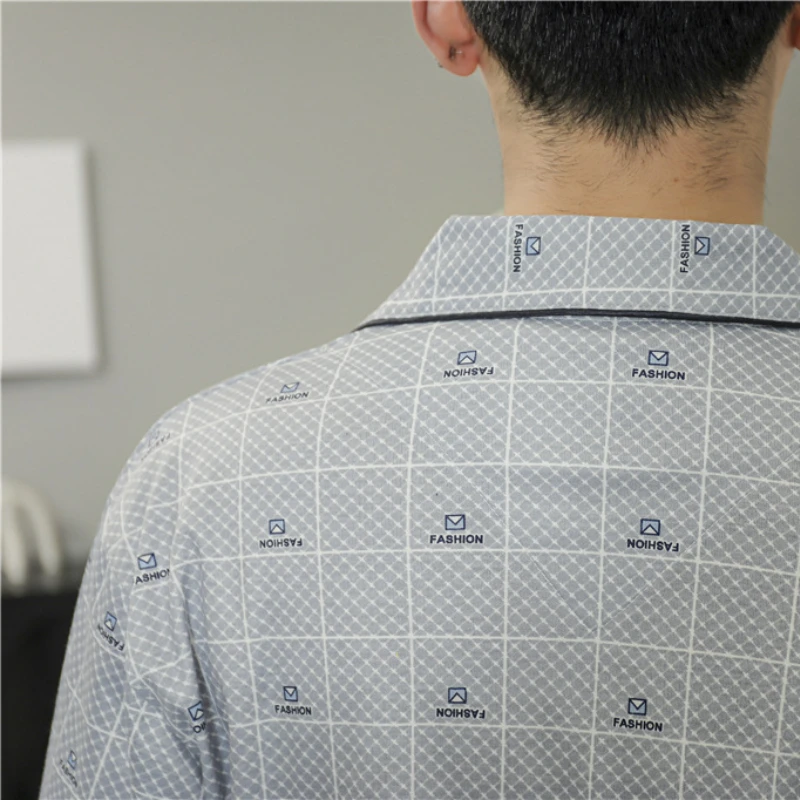 New Men's Pajamas Spring and Autumn Korean Style Pure Cotton Loose Cardigan with Turn-over Collar Long-sleeved Home Service Suit