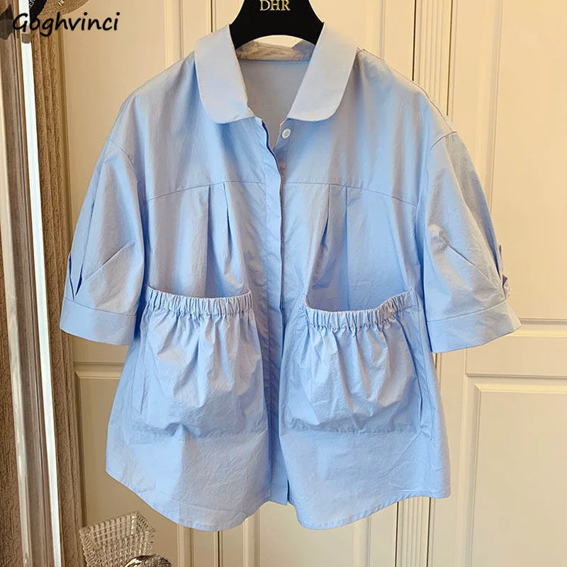 

Shirts Women Simple Popular Trendy Loose Leisure Summer Clothing Korean Style Thin Solid Young Ladies College All-match Elegant