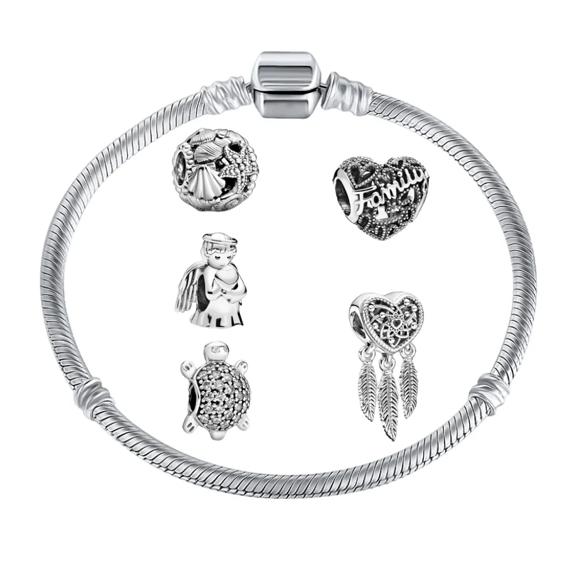 

MC 925 Sterling Silver Vintage Dream Catcher Heart Charms Bracelets For Women Fit Original Pandora Bracelet DIY Jewelry Gifts