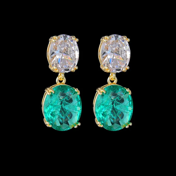 

2023 New Geometric Retro Inlaid Crystal Earrings Women's Dongdamen Green Ethnic Style Earrings High Quality Jewelry