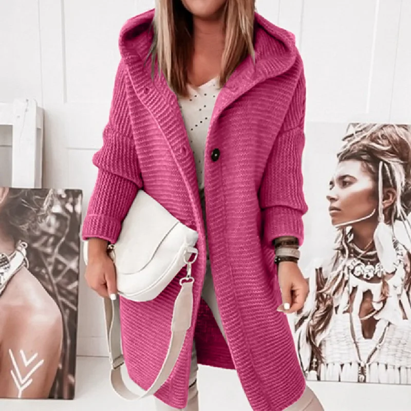 

Autumn Winter Women Cardigan Jacket 2022 Fashion Korean Casual Lady Solid Color Loose Long Sleeve Hooded Oversized Sweater Coat