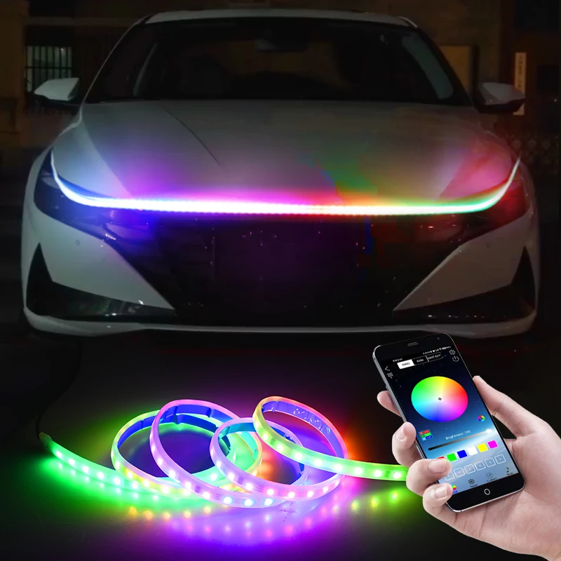 

Led Car Hood Light Strip Symphony APP Sound Control Decorative Ambient Lamp Modified Auto Daytime Running Atmospere Lights 12V
