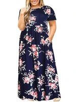 2022 plus size women clothing short sleeve loose plain casual flowers long maxi dress with pockets summer dresses free shipping