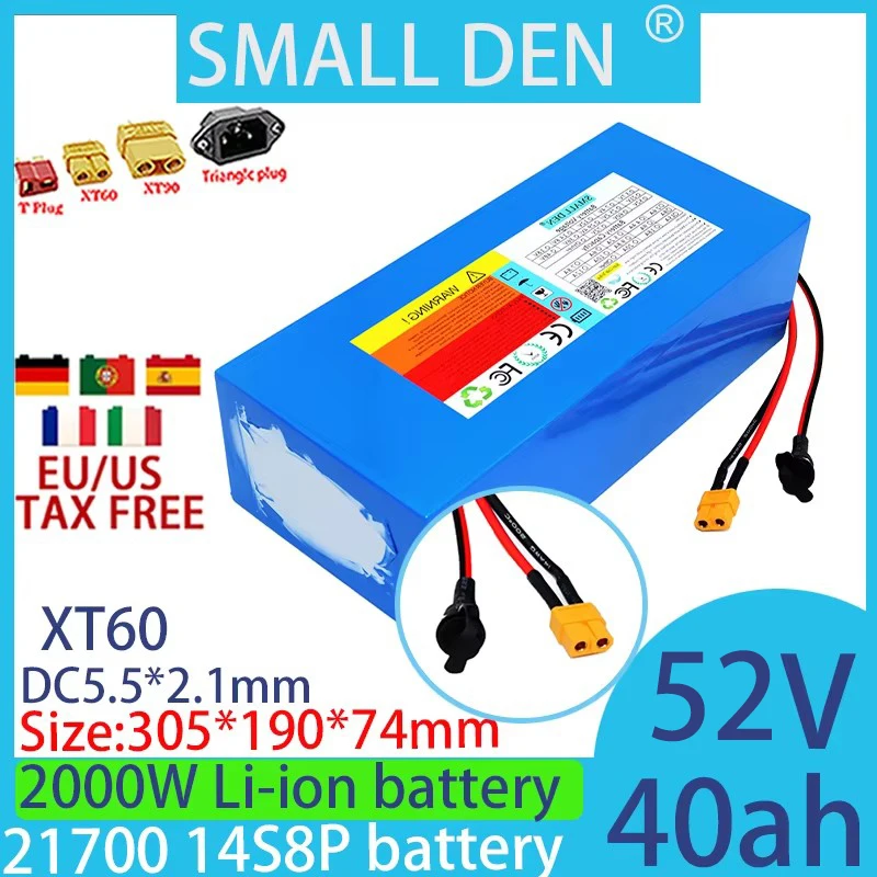 Новый литиевый аккумулятор 21700 14S8P с защитой 52 В 40 Ач подходит для мощных