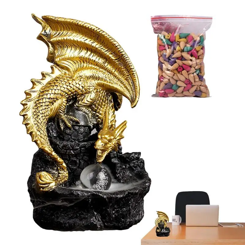 

Dragon Waterfall Incense Burner Gold Glow Large Dragon Incense Waterfall With LED Lamp Beads Crafts Relax Incense Burner For