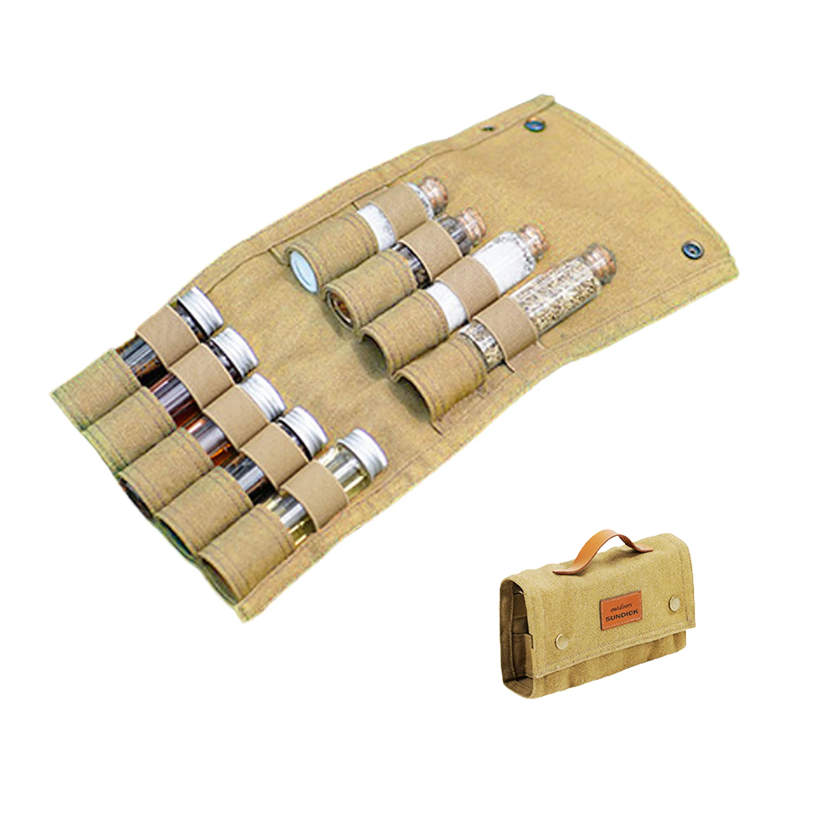 

Storage Bag With Spice Jar Set Camping Spice Kit 9 PCS Canvas Portable Bag For Food Seasoning Bottle Holder Mini Spices