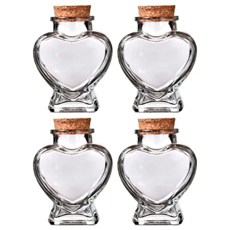 

4Pcs Heart Shaped Wishing Bottles Glass Perfume Bottles Drift Bottles Cork Glass Ocean Rainbow Bottle Star Sky Lucky Bottle