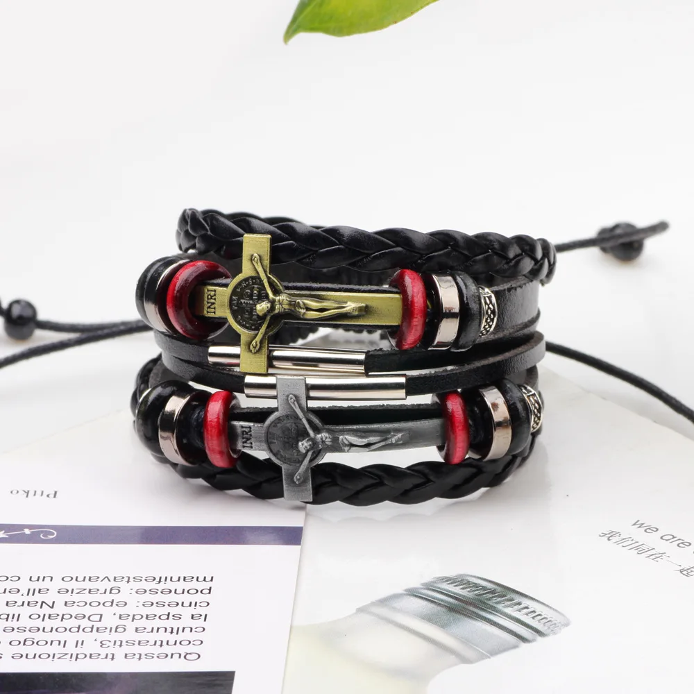 

2022 New Cross Leather Bracelet Hand Woven Bracelet Beaded Adjustable Length Leather Bracelet Jewelry