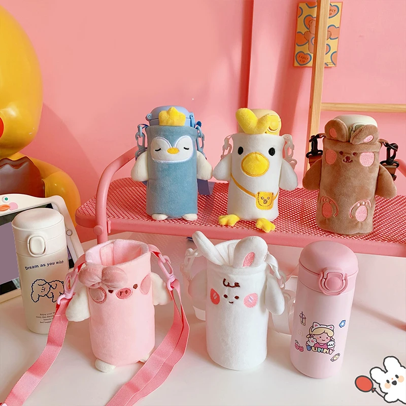 

Cartoon Cute Cup Cover Adjustable Shoulder Strap Portable Water Bottle Protective Student Daily Drinking Cup Thermal Covers