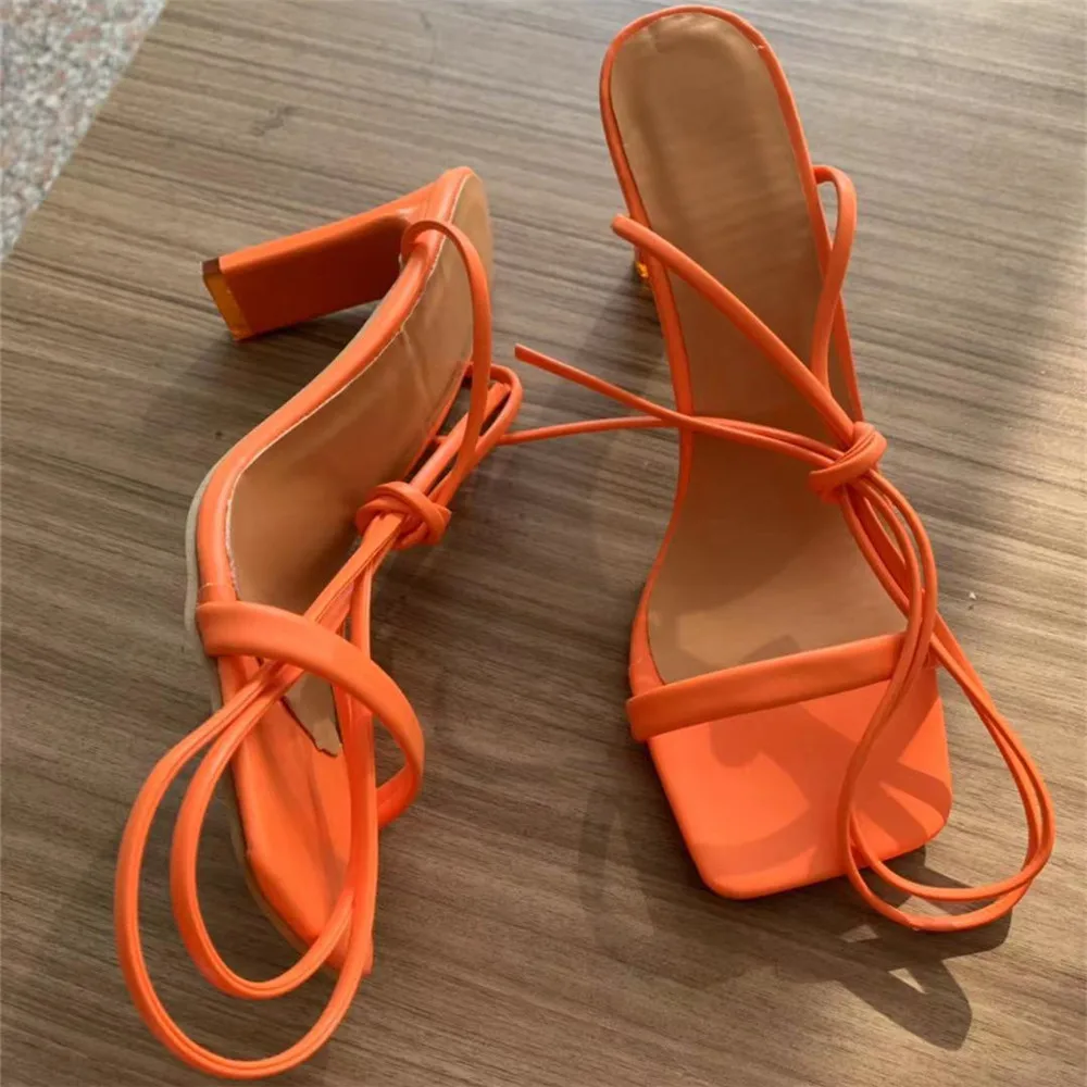 

New 2022 Women Gladiator Sandals Female Sexy Ankle Strap High Heels Stilettos Summer Party Dress Shoes Square Toe Pumps Eu 36-42