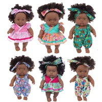 hot sale 8inches reborn black dolls toy for girl cute little vinyl baby with summer style dress newborn africa doll playset lols
