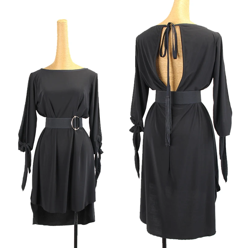 

Платье для латиноамериканских танцев, женское свободное платье для тренировок, модель румбы, женская одежда для латиноамериканских танцев, черное платье DNV16490