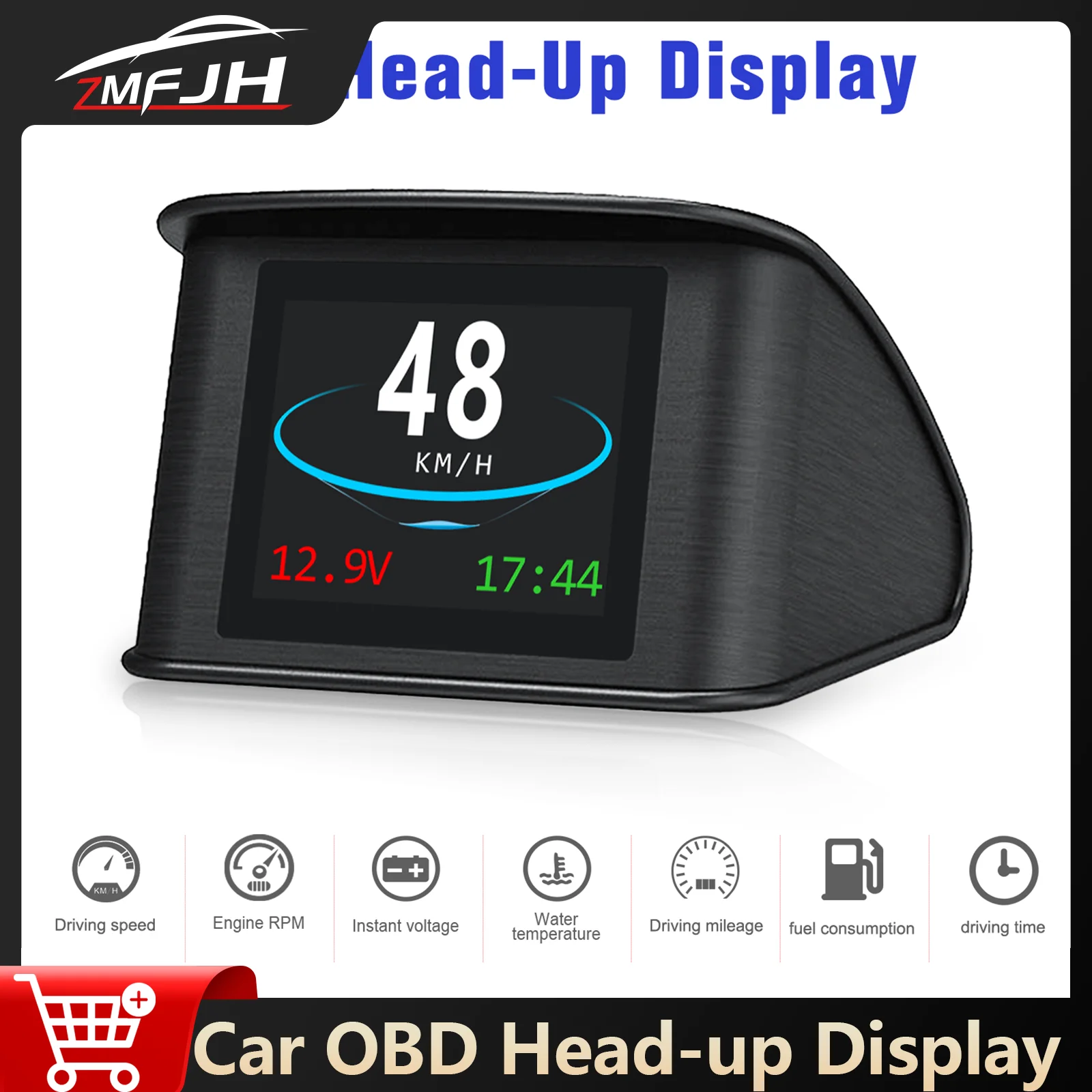 

AD P10 OBD2 Проекционный дисплей для HUD бортового компьютера Цифровой спидометр Температура воды Напряжение об/мин Напряжение Пробег Авто Электронный