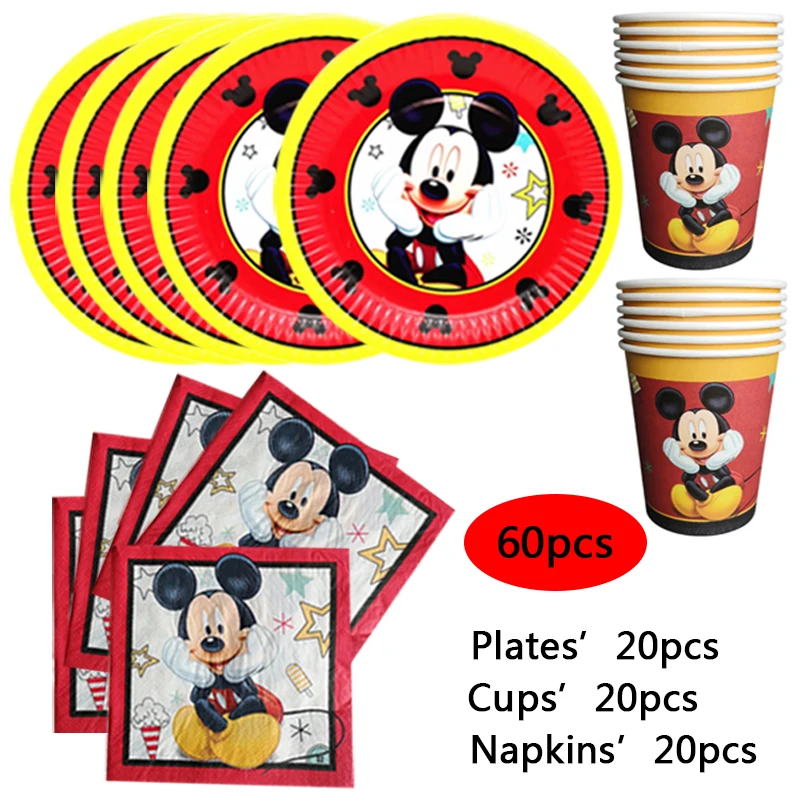 

Anniversary Party 20 people Red Mickey Mouse Theme Boys Birthday Party Supplies Paper Cups Plates Napkins Tableware Baby Shower