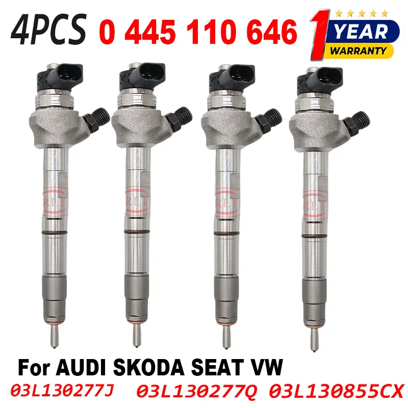 4шт 0445110646 Евро5 0 445 110 646 03л 130277 Q 03L J Для AUDI SKODA SEAT VW 130855 CX 0986435166 Форсунка дизельного