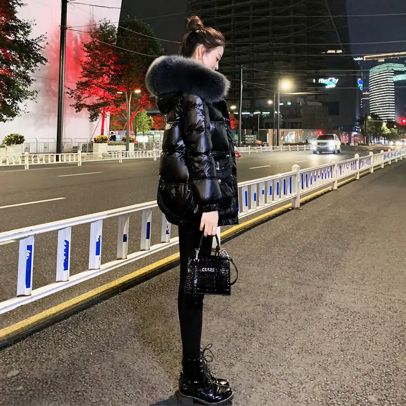 Winter New Women Down Jacket Design Sense Big Fur Collar White Duck Down Padded Jacket Casual Loose Black Coats Female Clothing