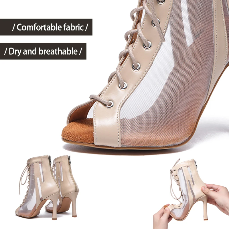 DKZSYIM Women Dancing Shoes Latin Dance Shoes Girls Ladies Stilettos Mesh Party Salsa Dancing Shoes Ballroom Latin High Heels