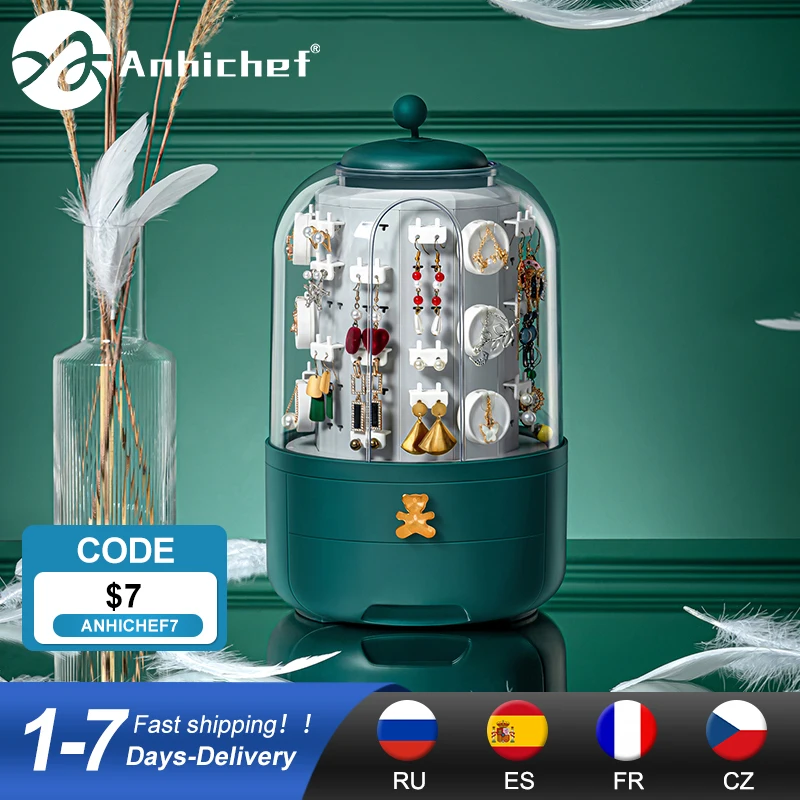 

360 Rotating Jewelry Organizer Box Organizer For Cosmetics Storage Box Earring Display Stand Necklace Dustproof Large Storage