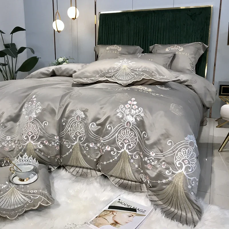 Фото Комплект постельного белья Euro Linen, хлопковое пододеяльник, простыня с вышивкой, постельное белье, комплект постельного белья для спальни, двойная простыня, пододеяльник №5