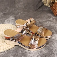 sandals summer new 2022 animal pattern peep toe wedge women slippers shoe hem sewing thread decoration increase ladies sandals
