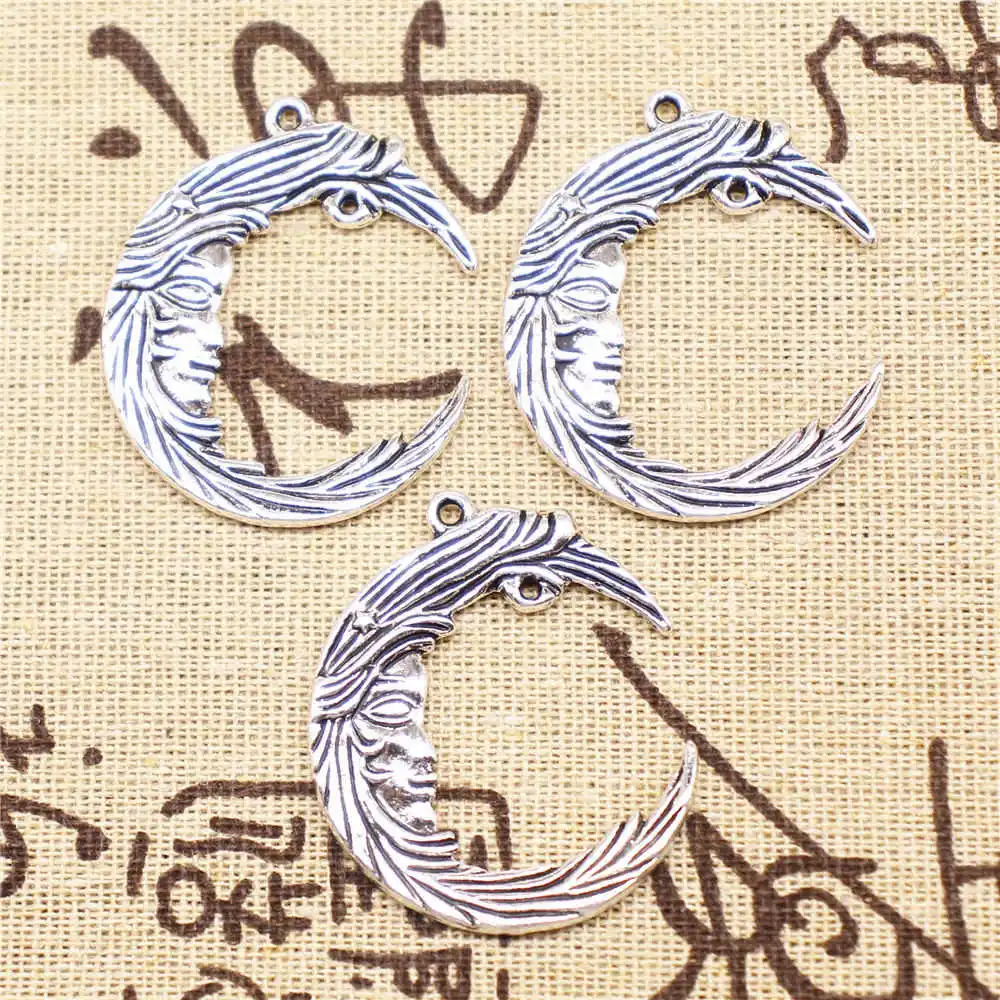 

Moon Earring Connector Jewelry Trendy Handmade Products 38X32mm Antique Silver Color 2 Pieces