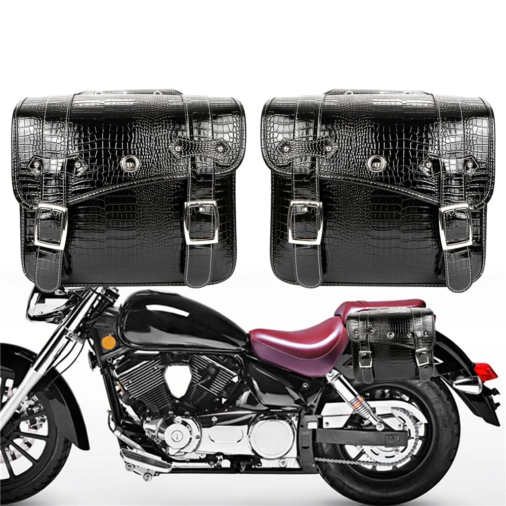 2pcs Motorcycle Left Right Side Tool Luggage Bag PU Leather Saddle Bag Universal for Harley Sportster Honda Suzuki Kawasaki Bmw
