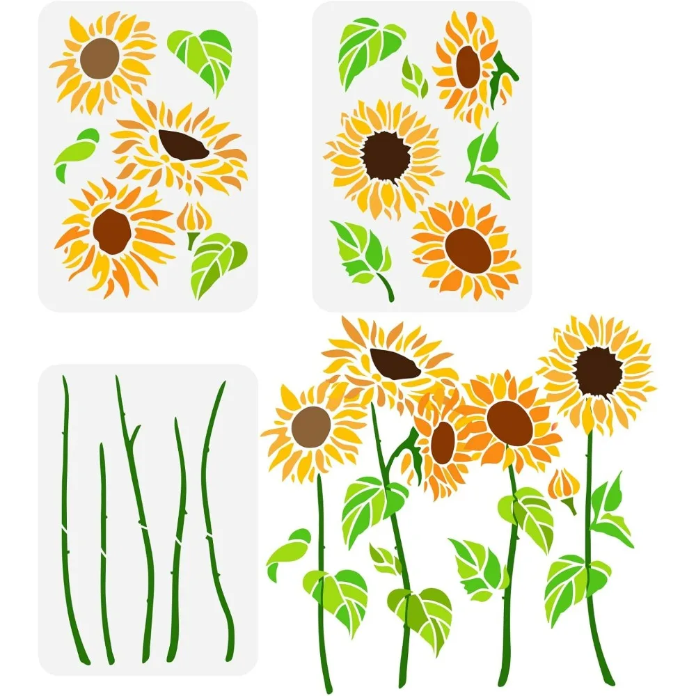3 шт. трафареты для подсолнухов 8 3x11 7 дюйма выдолбленные рисования цветочных