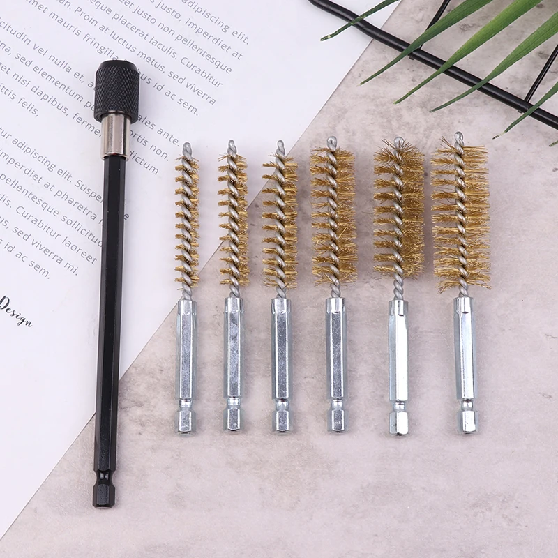 

6Pcs Hex Shank Brush with Rod Polishing Deburring Wire Pipe Brush Car Paint Remover Wire Rust Cleaner Machinery Tool Set