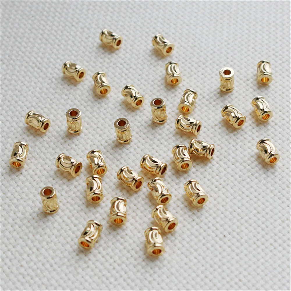 

14K gold retaining color retro round column flash cut flower bucket beads 4*6mm septum DIY bracelet necklace accessories