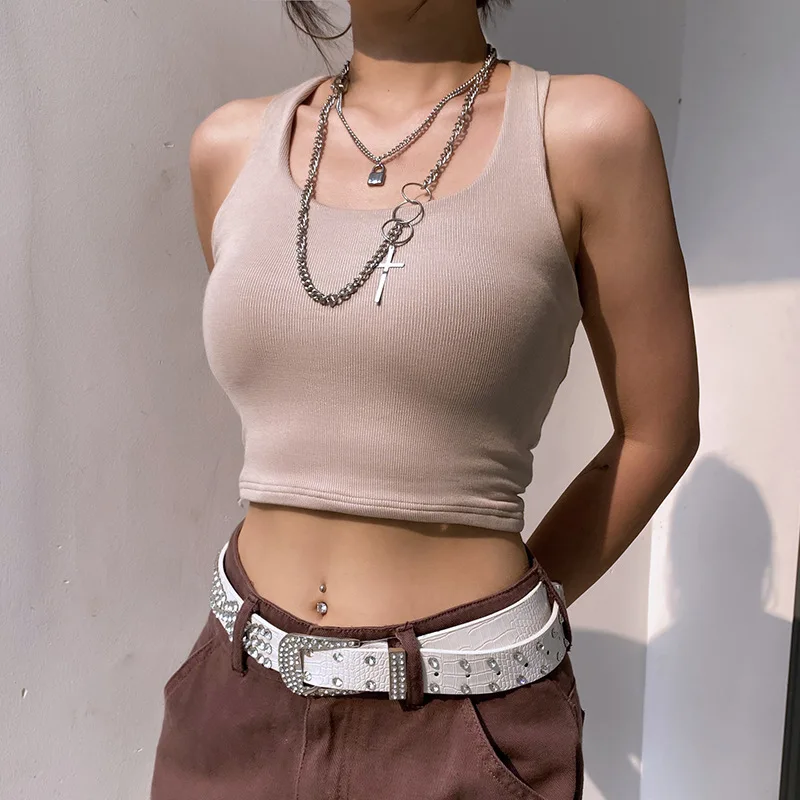 

Майка женская с лямкой на шее, однотонная, без рукавов