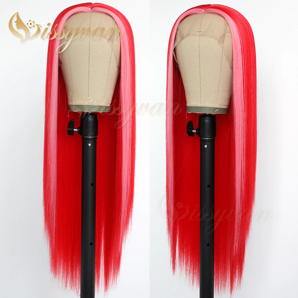 Missyvan Highlight Red Synthetic Lace Wigs Heat Resistant Glueless Synthetic Wigs for Black Women