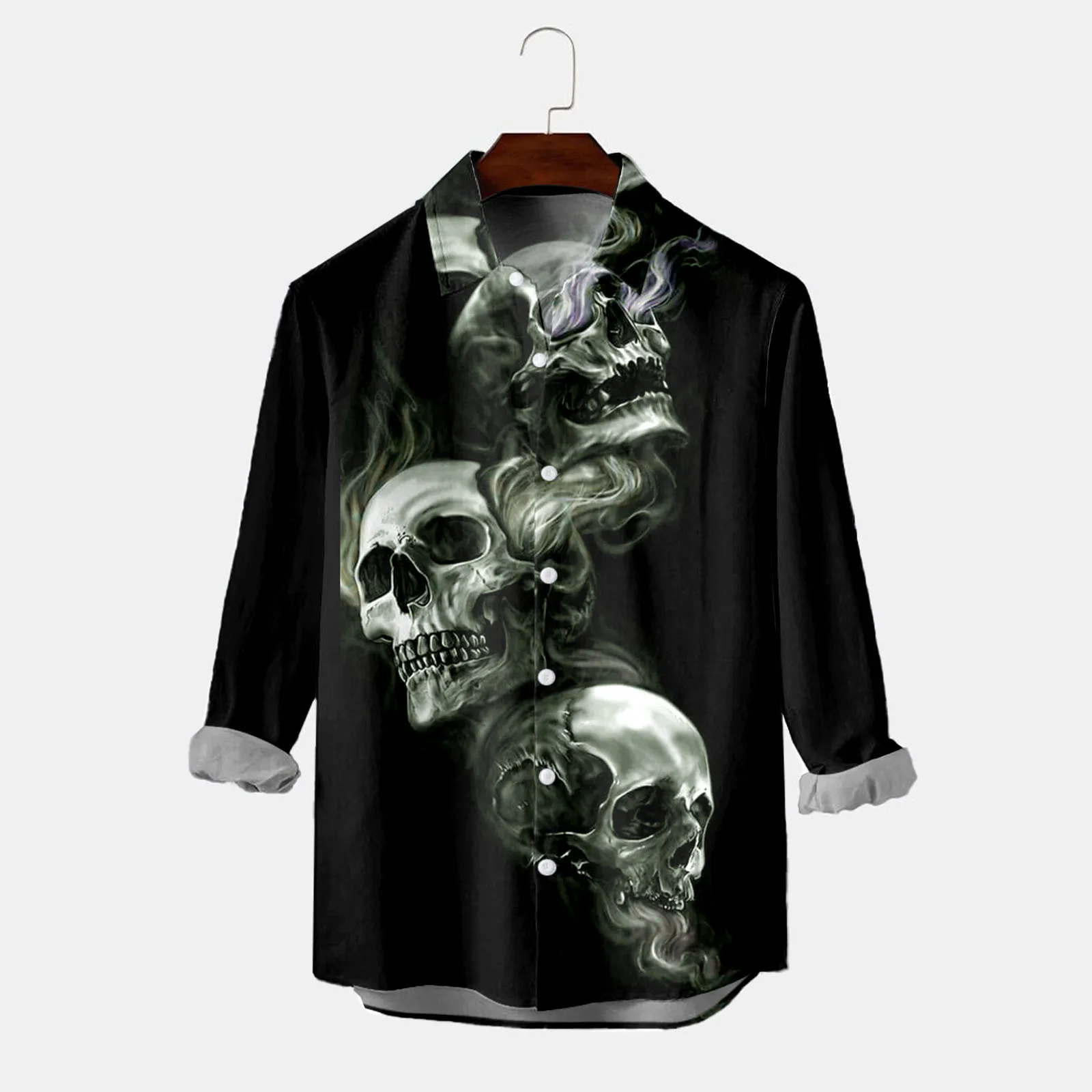 

Mens Corduroy Shirt Jacket Male Party Halloween Bone Printed Shirt Long Sleeve Turn Down Collar Shirt Costume Summer Casual