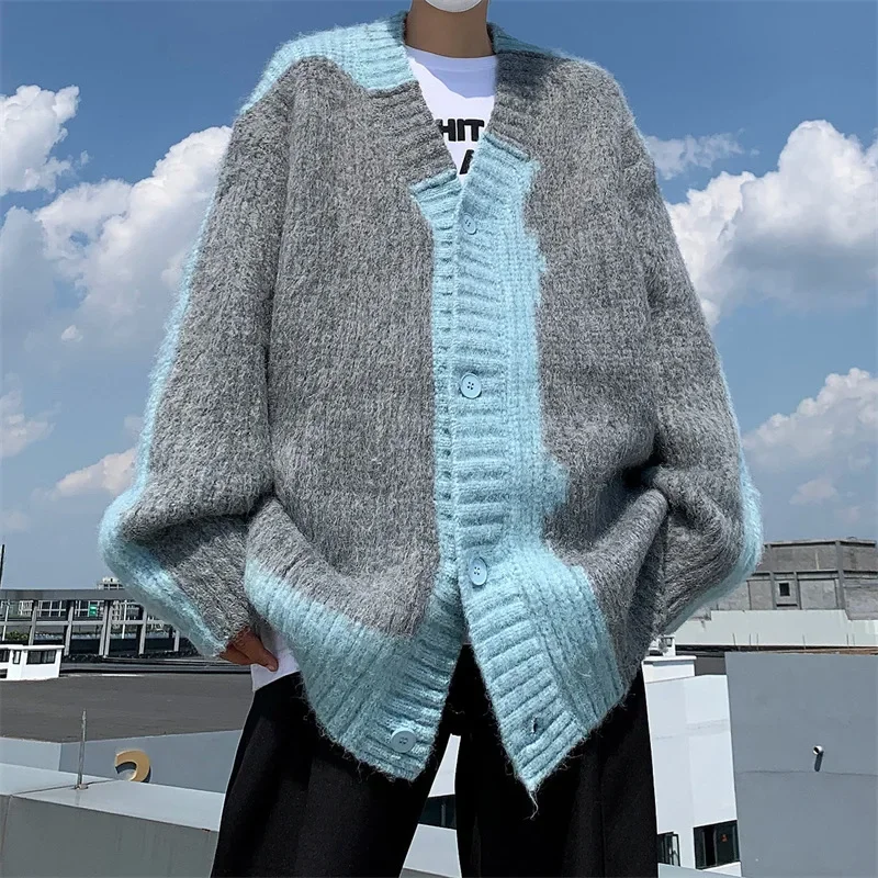 Осень-зима цветной кардиган с v-образным вырезом свитер мужской уличный